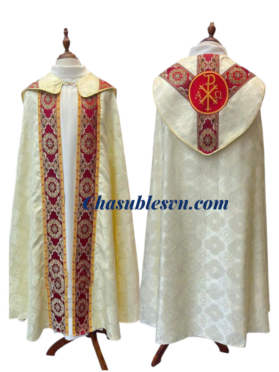 Gold Eucharistic Cope with Alpha and Omega.