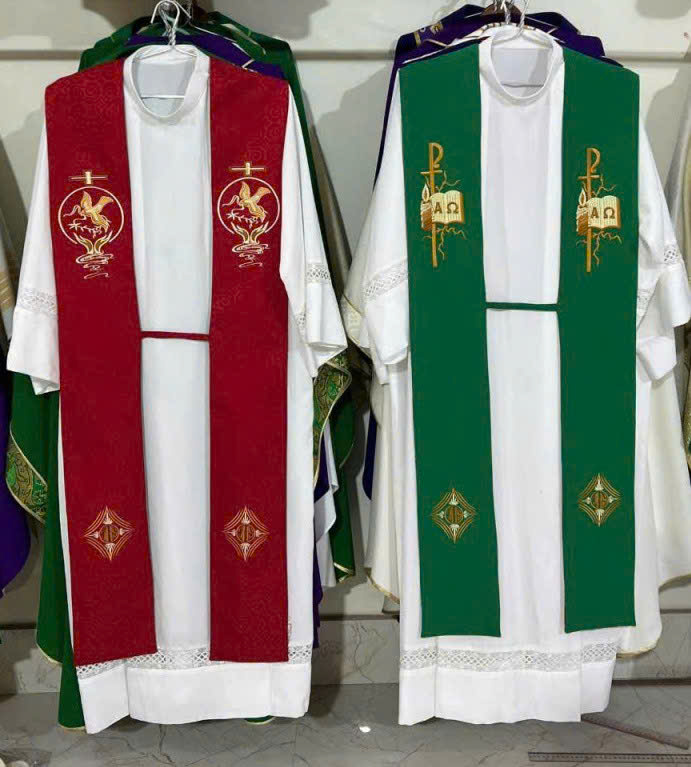 Priest Overlay Stole | Cross, Alpha & Omega Design